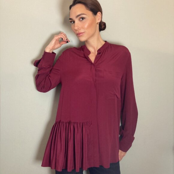 Stella McCartney Tops - Stella McCartney Silk Button-up Blouse ~ Magenta Pink Ruffle Pocket ~ Sz 46